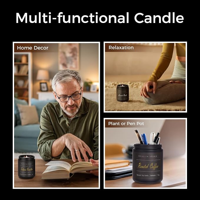MOASITN Tobacco Vanilla Highly Scented Candle for Home|Organic Soy Candel| Handmade Long Lasting Aromatheraphy Jar Candles| Gift for Women,Men for Relaxing,Housewarming,Autumn|7oz