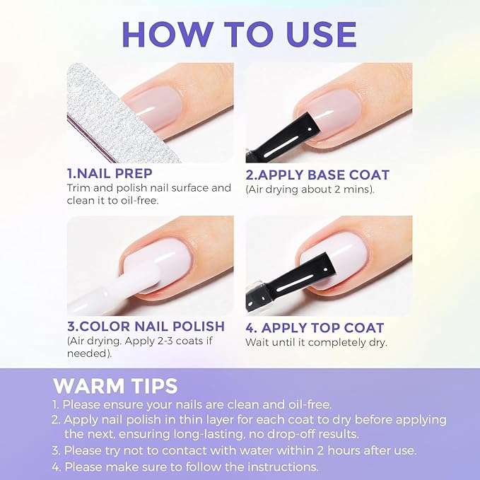 Nail Polish Top and Base Coat Set 2Pcs, Quick Drying & Long Lasting Shine Clear Nail Polish Nail Strengthener Nail Lacquer and Growth, Protects Nails and Nourishes Nails at Home, 15ML