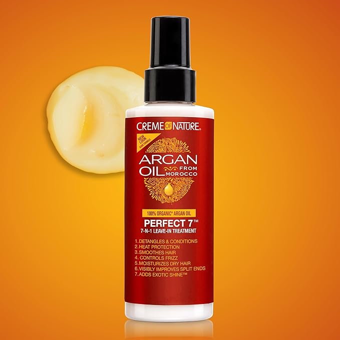 Creme of Nature Perfect 7™ Leave-In Treatment, 7-in-1 Spray For Frizz-Control, Protects From Heat and Detangles, Infused with Argan Oil, 5.1 fl oz