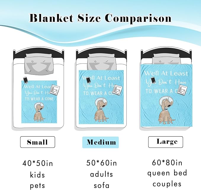 Get Well Gifts for Women/Men After Surgery Blue Blanket 50"x60" | Feel Better/Get Well Soon Gifts for Women, Surgery Recovery Gift for Men, at Least You Dont Have to Wear A Cone