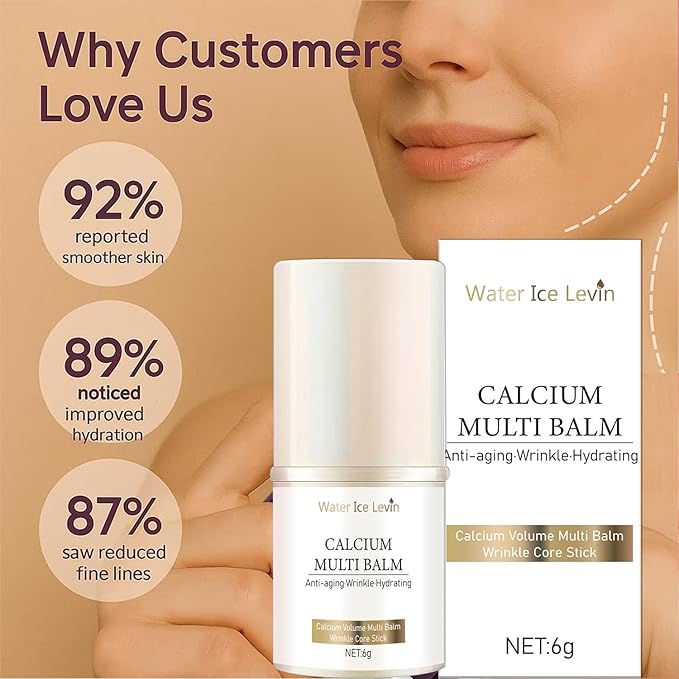 Water Ice Levin 2PCS Calcium Multi Balm, Calcium Volume Multi Balm, Wrinkle Removal Stick, Collagen Moisturing Stick, Anti-aging, Hydrating, Firming Skin, Suitable for Eyes, Face, Neck