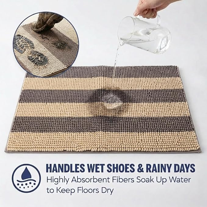 Muddy Mat® Super Absorbent Loop-Thread Chenille Dog Door Mat for Muddy Paws – Non-Slip, Machine Washable Indoor Entry Rug, Quick-Dry Pet Mat for Entryway – Sand Dune 19"x30"