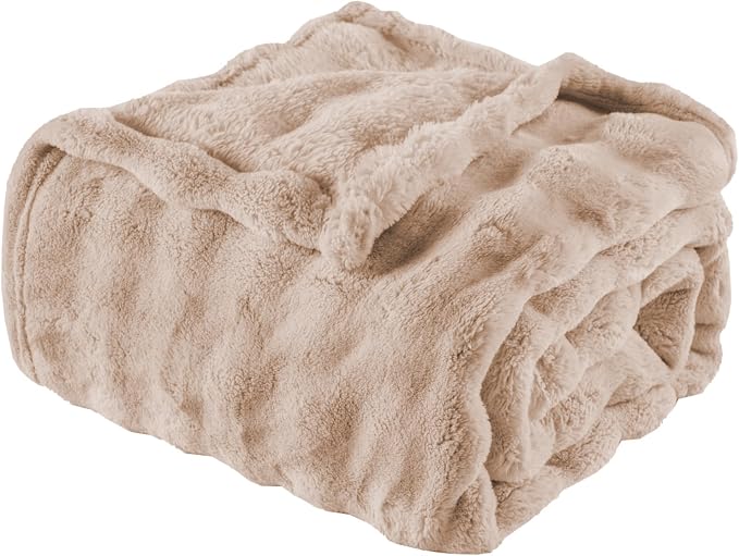 Brown Faux Fur Throw Blanket for Couch, Soft Fluffy Bubble Blanket for Bed Sofa, Thick Warm Plush Fuzzy Rabbit Fur Blanket for Neutral Home Decor, 50"X 60"