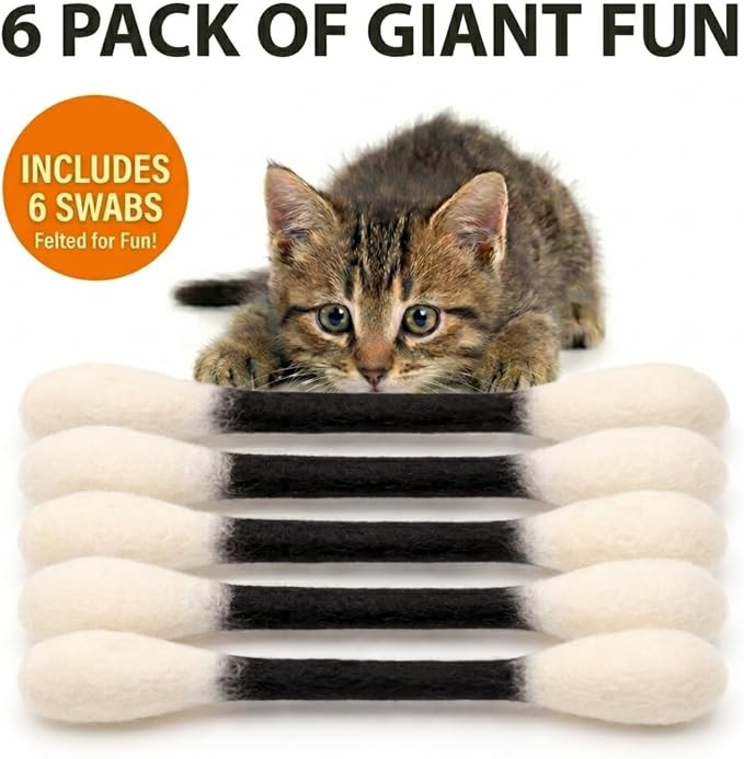 Glaciart One Swabs Cat Toys with Catnip - 6 Pk | Durable for Chew, Cute Cat Toys Interactive Kitty for Boredom, Exercise, & Play | Filled w/Organic Catnip for Anxiety & as Digestive Aid | Gift Idea