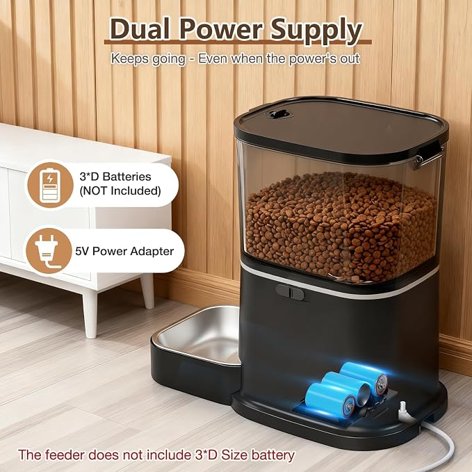 Automatic Cat Feeder with Camera, 5L/28 Cups WiFi Cat Auto Feeder with Two-Way Audio, App Control, Strong Anti-Jam System Smart Timed Cat Feeder with Night Vision for Small Pets Indoor