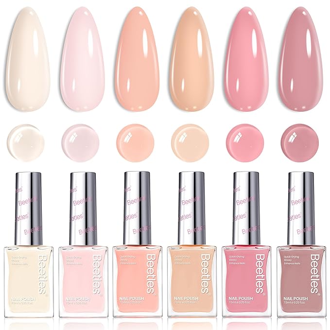 Beetles Nude Nail Polish Set - Vanilla Cloud, 6 Corlors Pastel Nail Polish Pink Quick Dry, Long-Lasting Pastel Nails for Summer & Spring Nails Art Effect for Manicure Salon