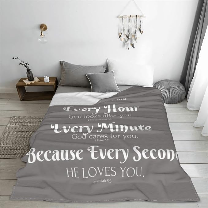 QETXVI Bible Verse Blanket with Inspirational Thoughts and Prayers- Religious Throw Blanket Soft Lightweight Cozy Plush Warm Blankets for Women Men Gift (Gray, 50"X 60")