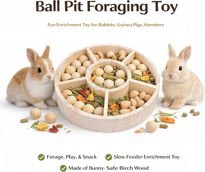 Bunny Foraging Toy, Natural Wood Rabbit Enrichment Toys for Boredom, Interactive Slow Feeder & Chew Toys for Rabbits, Hamsters, Chinchillas & Guinea Pigs