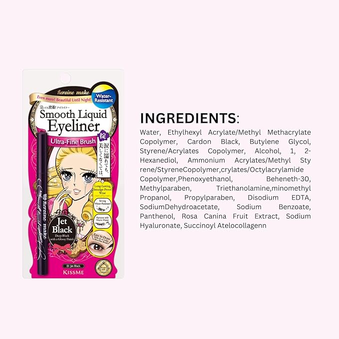 Heroine Make by KISSME Waterproof Eyeliner with Ultra-Fine 0.1mm Tip, Liquid Eyeliner Pen for Sensitive Skin, Cat Eye Liner for Long Lasting Wear, Made in Japan, Jet Black, 3 EA, SMOOTH