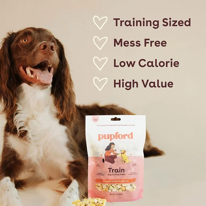 Pupford Freeze Dried Training Treats for Dogs & Puppies (Pumpkin, 4 oz) | 450+ treats per bag, Ultra low-calorie, Only 1 ingredient, All breed sizes, Mess free and bite sized, Trainer recommended