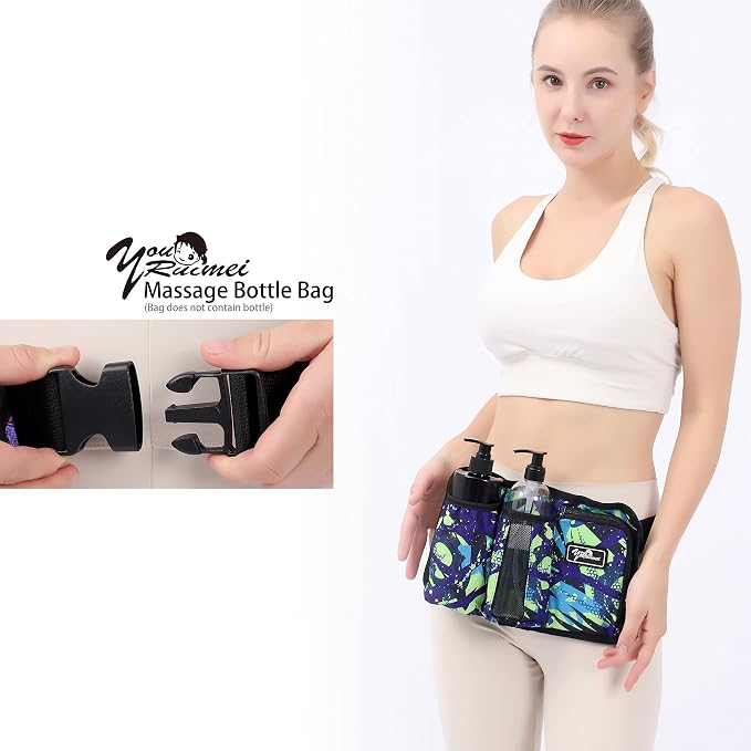 Massage Bottle Bag Massage Therapist Holster Massage Lotion Holster Massage Oil Holster(3 bottle,Flower color)