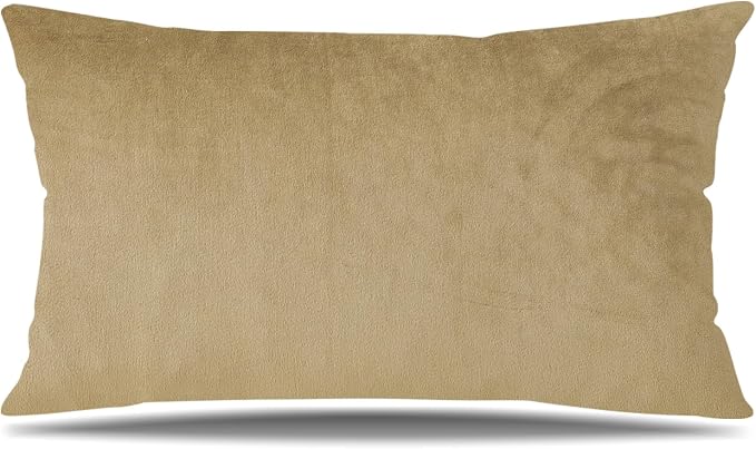 Artscope Luxury Velvet Pillow Covers Super Soft Decorative Square Throw Pillow Covers Case Cushion Covers for Sofa Couch Bedroom Car Decor 12x20 Inch Tan