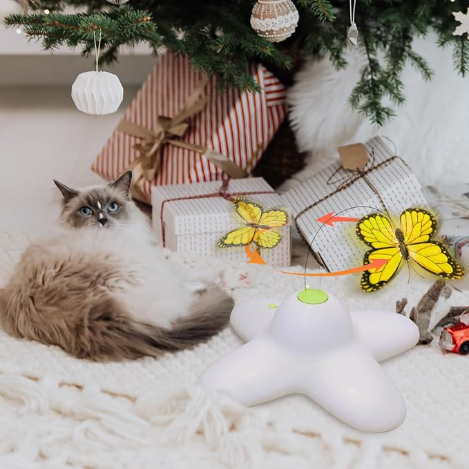 AFP Interactive Cat Toy, Butter-Fly Interactive for Indoor Cats, Flutter Bug Cat Toys, Flutter Rotating Kitten Toys with 2 Replacements