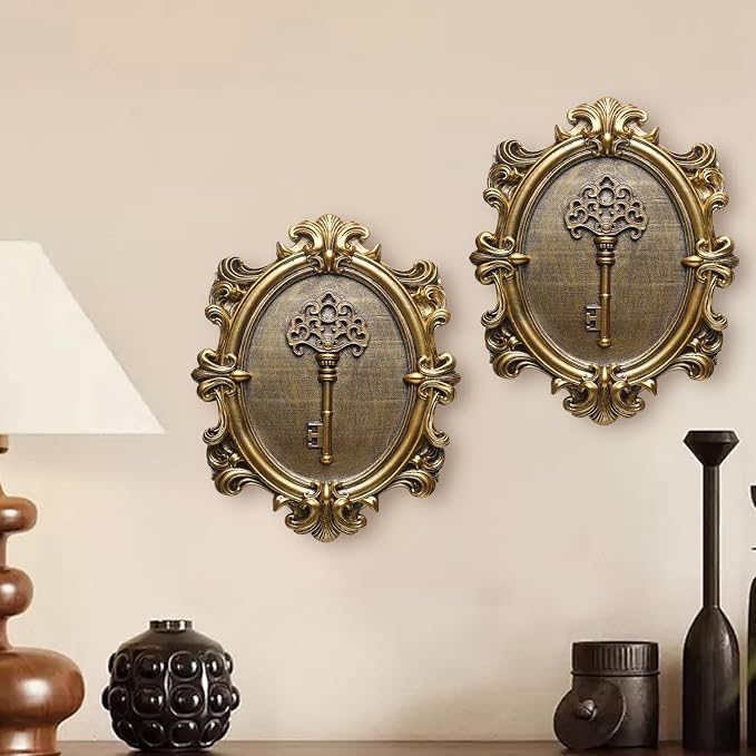Vintage Key Wall Sculpture, Antique Wall Decor,Retro Hallway Wall Art,Hanging Decoration with Embossed Key Design, Oval Aesthetic Room Decor, Vintage Decoration for Living Room Bedroom Gallery,Unique Gifts