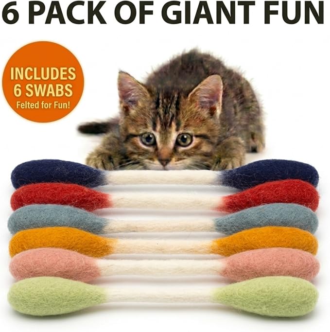 Glaciart One Swabs Cat Toys with Catnip - 6 Pk | Durable for Chew, Cute Cat Toys Interactive Kitty for Boredom, Exercise, & Play | Filled w/Organic Catnip for Anxiety & as Digestive Aid | Gift Idea