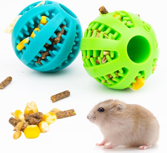 FlidRunest Hamster Foraging Ball Toy Puzzle, 2 PCS Hamster Treat Ball for Teething, Small Animals Slow Feeder, Food Hide Treat Dispensing Snuffle Game Interactive Toy for Guinea Pig, Rat