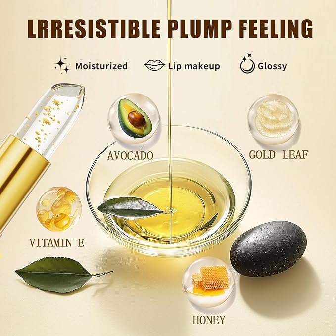 Color Changing Lipstick, Gold Crystal PH Lipstick Color Changing, Clear Lip stick That Changes Color, Long Lasting Moisturizing Tinted Lip Balm, Non-Sticky Formula, Lip Gloss for Women (2pcs, 0.12oz)