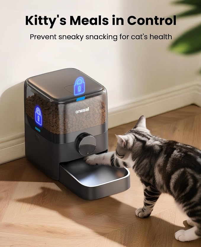 oneisall Automatic Cat Feeder for Large Kibble and Snacks, 12 Cups/3L Timed Pet Feeder for Cats Indoor, Programmable Dry Food Dispenser (Black) | Large Kibble and Snacks, 12 Cups/3L, Programmable Dry Food Dispenser, Corded, Black