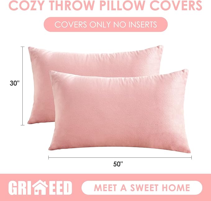 Throw Pillow Covers Pink Set of 2 12x20 Inch Pillow Covers, Soft Velvet Cute Lumbar Decorative Pillowcases for Couch Sofa Bed, Home Boho Decor, Modern Cushion Covers