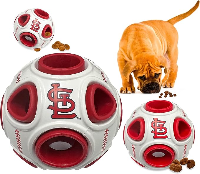 Pets First MLB St Louis Cardinals Baseball Treat Dispensing Toy for Dogs and Cats, Interactive Fun Rubber Ball, Natural Feeding Toy