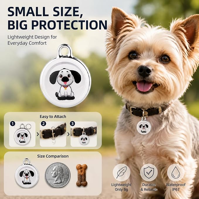 Pet Tracker for Dogs & Cats, No Subscription Required, No Monthly Fee, Smart Pet Locator Compatible with iOS & Android, IP67 Waterproof, Built-in Speaker, Location History & Sharing (Android & iOS)