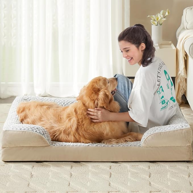 LEXTRO Orthopedic XXL Dog Bed, Washable Dog Beds for Extra Large Dogs | Comfy Sleeping Dog Bed with Egg Crate Foam, Dog Sofa with Removable Cover, Waterproof Lining&Non-Slip Bottom, Gray