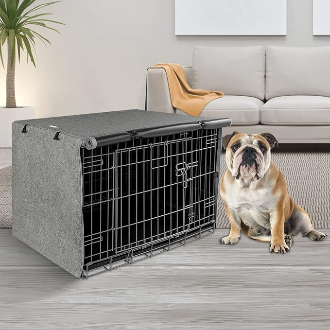 Seiyierr Dog Crate Cover - Kennel Cover Fit for 36 Inch Dog Crate, Double Door Polyester for Wire Puppy Cage Indoor Outdoor Protection, Grey