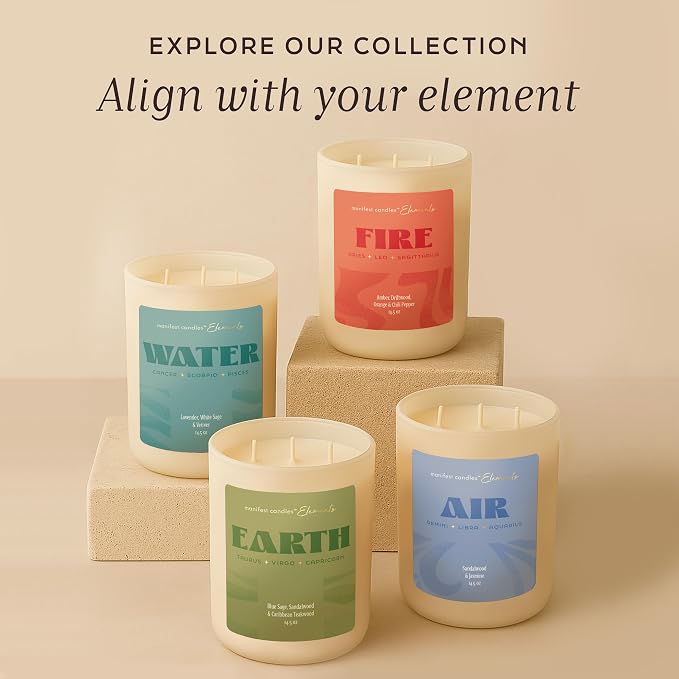 Large 14.5oz 3 Wick Zodiac Air Aquarius Gemini Libra Zodiac Gifts for Women - 60 Hour Burn - Astrology Gifts for Women, Healing Manifestation Spiritual Candles, Intention Meditation Candle