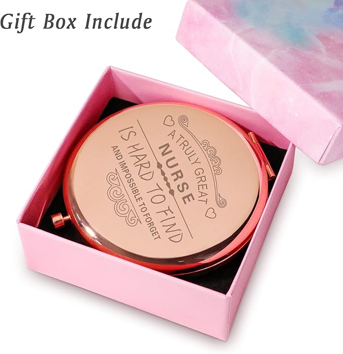 QUSTGO Nurse Appreciation Gifts for Women, Thank You Gifts for Nurse, Personalized Compact Mirror, Goodie Bag & Basket Stuffers for Valentines Day