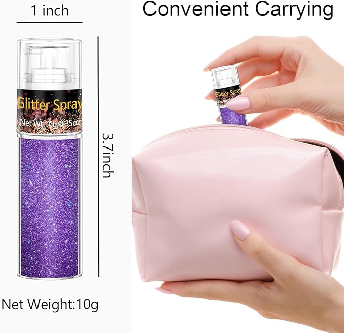 Hair and Body Glitter Spray, 1PC Purple Glitter Hairspray Dry Powder Makeup for Clothes, Festival Rave Prom Loose Sparkle Powder,Holographic Ultra Fine Resin Glitters for Crafts,10g (Purple)