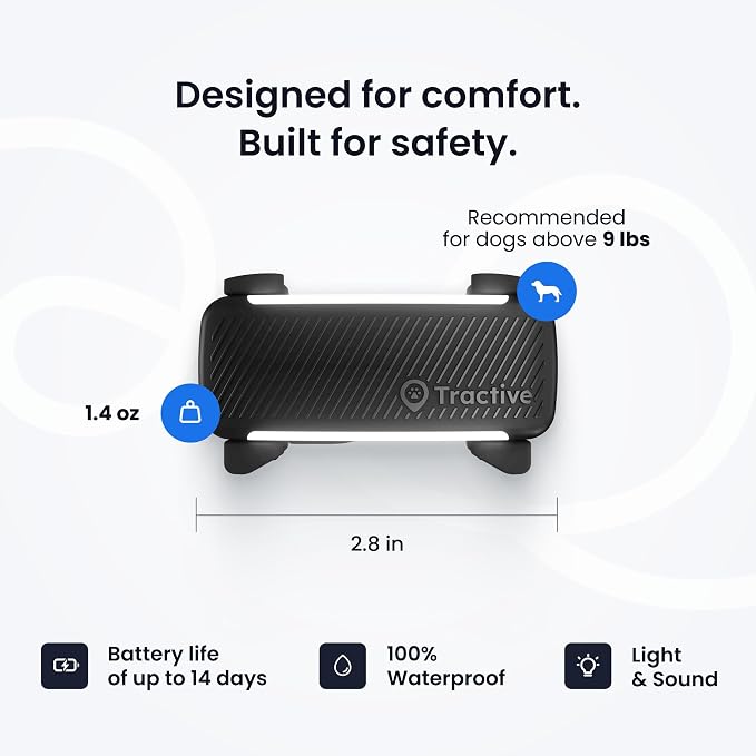 Tractive Smart Dog GPS Collar | Live Pet Tracker with Virtual Fence | Vital Signs Monitoring of Heart & Respiratory Rate | Bark Monitoring | LED Dog Collar (Blue, Large)