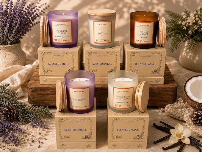 Fir & Coconut Scented Soy Candle 14 oz (Forest Cream) | Hand-Poured – Woody Coconut Aromatherapy – 60Hr Burn – Wooden Lid – Gift for Women