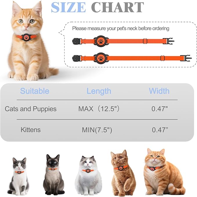 Airtag Cat Collar, Stretchy Kitten Collar with Apple Air Tag Holder, Orange