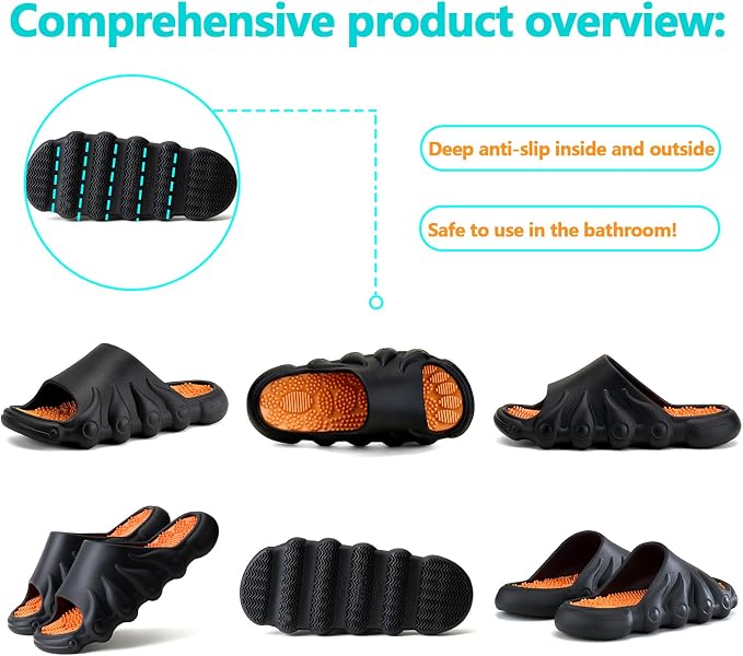 Plantar Fasciitis Relief Foot Massager for Plantar Fasciitis Shoes Women Acupressure Massage Slippers Reflexology Sandals Relaxation Gifts for Mom Dad Parents (Black Orange,women6-6.5/men 5.5-6)