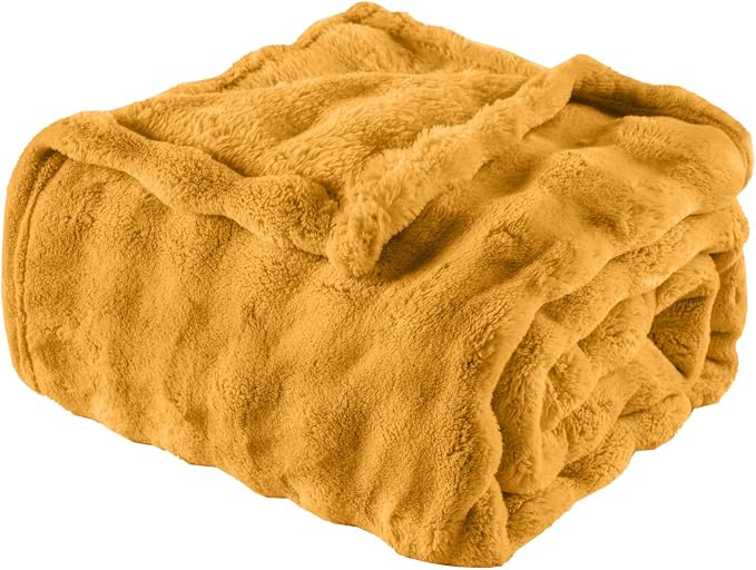 Yellow Throw Blanket for Couch, Soft Fluffy Bubble for Bed Sofa, Thick Warm Plush Fuzzy Rabbit Fur Blanket for Neutral Home Decor, 50"X 60"