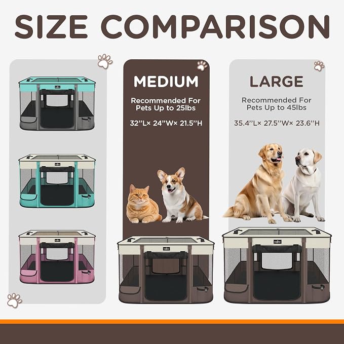 Paw Ballet Foldable Pet Kitten Playpen, Upgrade Waterproof Portable Cat Dog Playpen Kennel Tent for Small Dog Cat, Retractable Shade Cover, Indoor Outdoor Use for Small Pet.