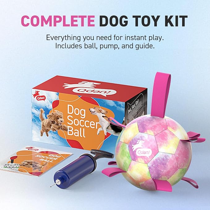 QDAN Dog Balls, Dog Soccer Ball with Straps,Puppy Girl Dog Toys, 6 Inch
