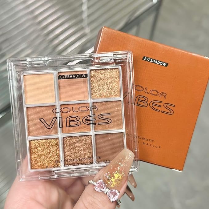 URQT Golden Caramel Eyeshadow Palette – 9 Warm Bronze & Nude Brown Shades with Matte & Metallic Finishes, High Pigment Blendable Palette for Natural to Glam Looks