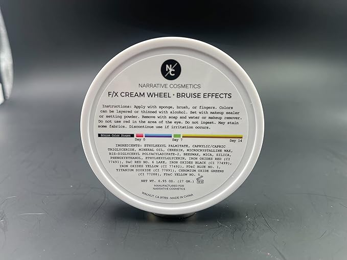 Narrative Cosmetics 6-Color Bruise Wheel, Professional SFX Cream Makeup Palette with Foam Sponges for the Stage, Film, Costumes, Cosplay