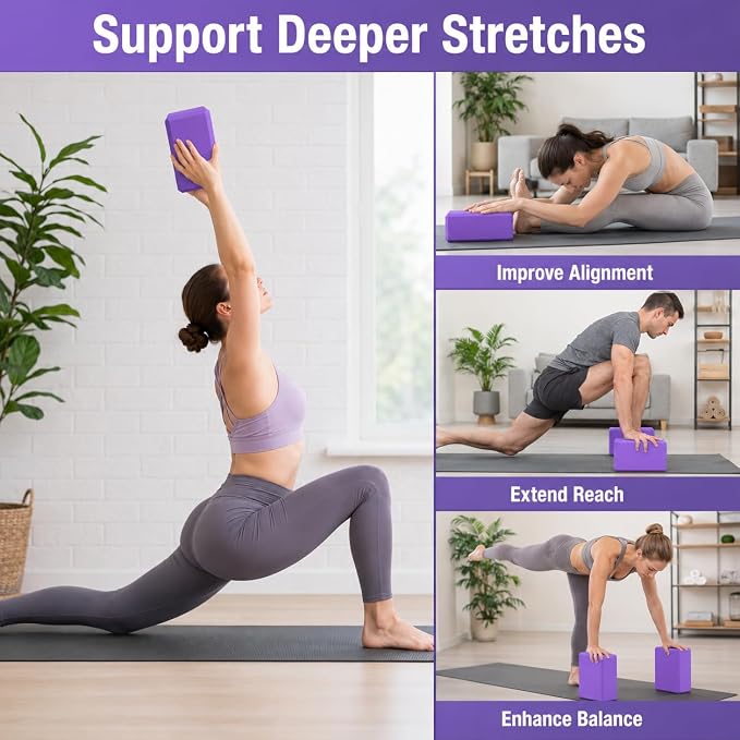 EXERZ Yoga Blocks 2 pack, Gym Blocks, Exercise Workout Fitness Bricks, Pilates Stretch Handstand Non-Slip