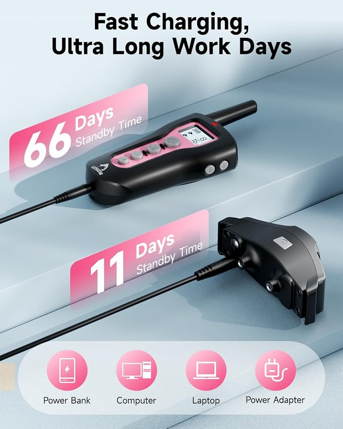 PATPET Dog Shock Collar - Rechargeable Dog Training Collar with Remote for Medium Large Dogs, 3 Training Modes (Beep/Vibration/Shock) IPX7 Waterproof 1000Ft Electric Dog Collar (Pink)