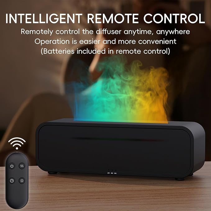 YALEDI Essential Oil Diffuser, Flame Fire Oil Diffuser, 250ml Cool Mist Aromatherapy Humidifier, Scent Aroma Diffuser with 7 Colors Light, Remote Control, Timer & Auto-Off for Home Room (Black)