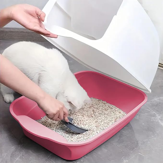 Large Enclosed Cat Litter Box with Lid, Scoop, Kitty Covered Litter Boxes | Pink Litter Pan Enclosed Potty, Anti-Splashing Toilet, For Cats Litterbox Including Scoop For Indoor Use Cat Owners Gifts