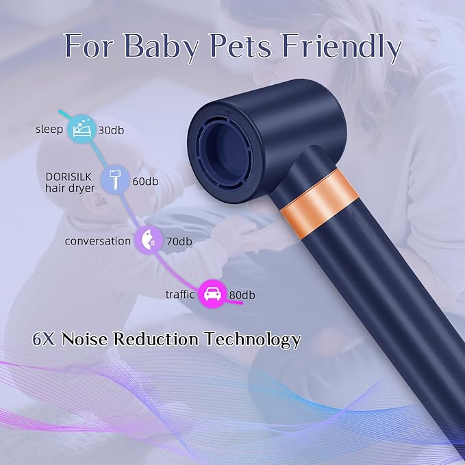 DORISILK 8 in 1 Hair Styler, 110000 RPM High-Speed Hair Dryer Brush Blow Dryer and Auto Wrap Curlers, Negative Ions Hot Brush Styler Smooth for Fast Drying Volumizing Straightening Curling, Deep Blue