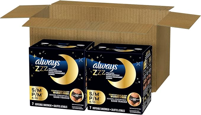 Always ZZZ Overnight Disposable Period Underwear for Women Small/Medium, 360° Coverage for Worry-Free Nights,14 Count (Pack of 2)
