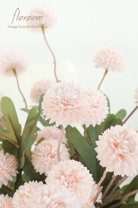 5pcs Blush Faux Silk Mums Artificial Flowers, Bulk Fake Small Mini Chrysanthemums with Stems for DIY Pink Wedding Centerpieces Floral Arrangements Vase Fillers Home Decorations