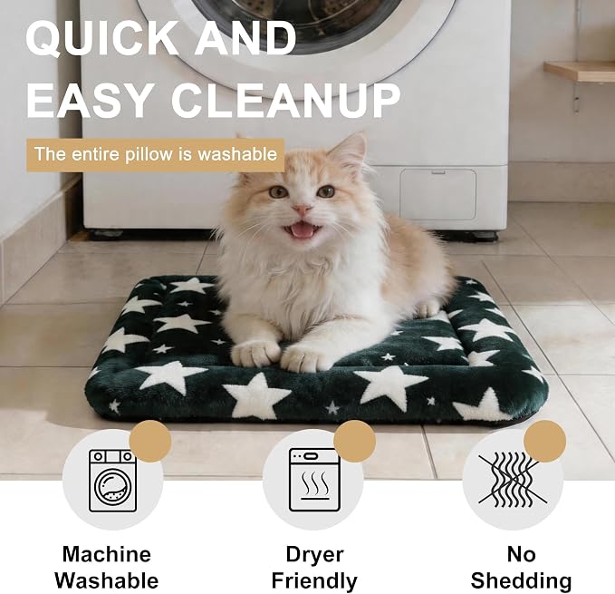 Dog Bed Mat – Soft & Comfortable Dog Kennel Pad for Crate – Durable Crate Bed & Mat for Dogs & Cats – Ideal for Crate, Kennel, and Home Use (Big&Little Stars Green, XS(18"*14"*1.5"))