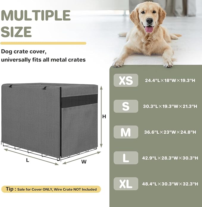 Seiyierr Dog Crate Cover - Kennel Cover Fit for 30 Inch Dog Crate, Double Door Polyester Crate Cover for Wire Dog Crate Indoor Outdoor Protection, Grey