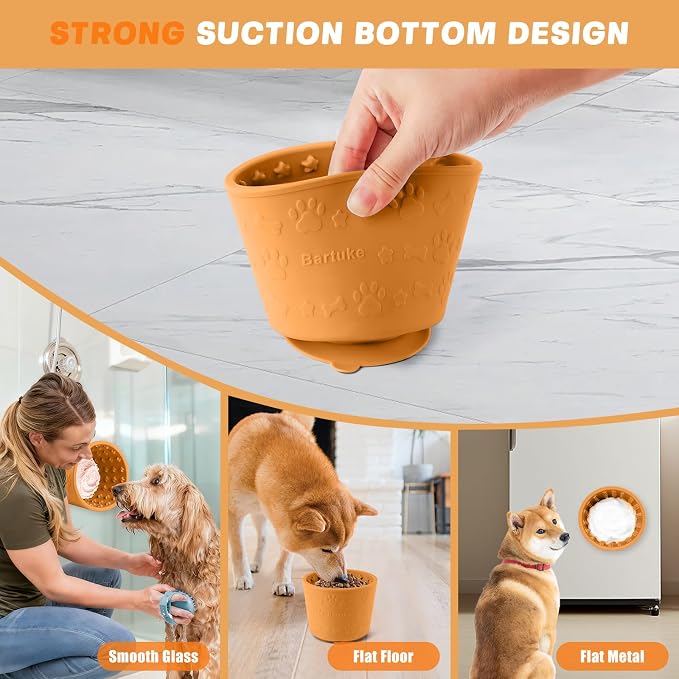Dog Slow Feeder Lick Bowl, Silicone Dog Bowl with Strong Suction, Orange
