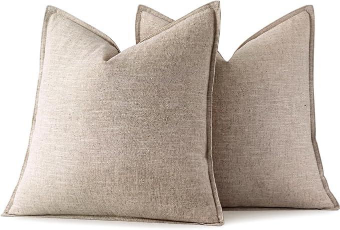 MIULEE Decorative Linen Pillow Covers 18x18 Inch Natural Linen | Boho Farmhouse Neutral Couch Throw Pillows for Bed, Pack of 2 Accent Modern Pillowcases, Sofa Livingroom Home Decor